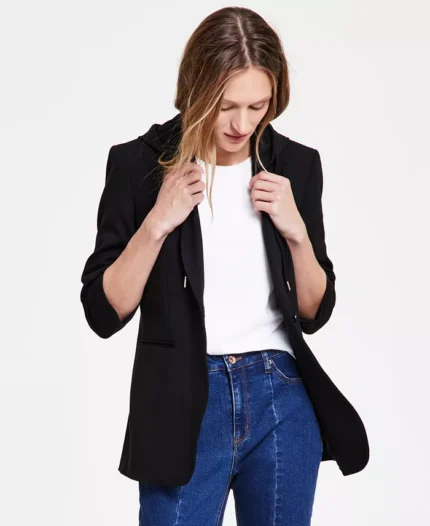 Women's Detachable Hooded Notch-Collar Compression Jacket, Created For Macy's